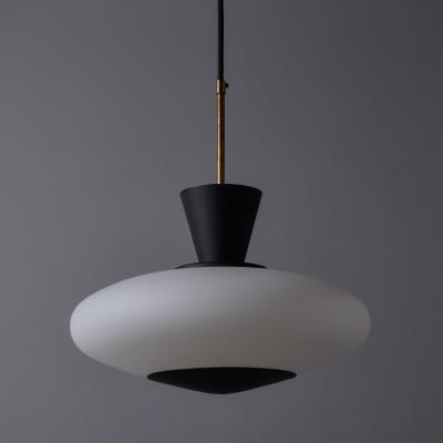 Stilux Milano 1950s Stilux Milano Opaline Glass Perforated Painted Metal Pendant