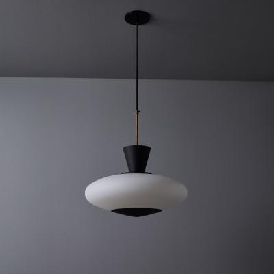 Stilux Milano 1950s Stilux Milano Opaline Glass Perforated Painted Metal Pendant