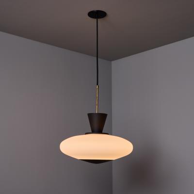 Stilux Milano 1950s Stilux Milano Opaline Glass Perforated Painted Metal Pendant
