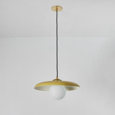 Stilux Milano 1960s Stilux Milano Yellow Painted Metal Opaline Globe Glass Pendant Lamp