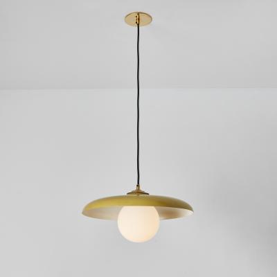 Stilux Milano 1960s Stilux Milano Yellow Painted Metal Opaline Globe Glass Pendant Lamp