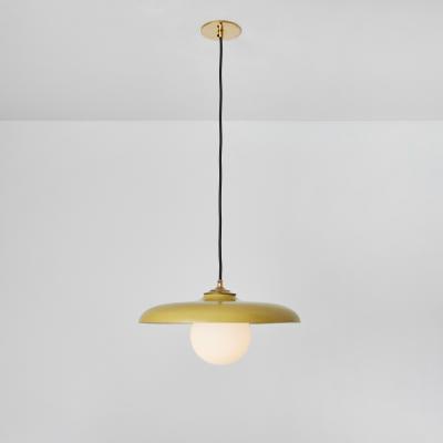 Stilux Milano 1960s Stilux Milano Yellow Painted Metal Opaline Globe Glass Pendant Lamp