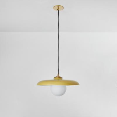 Stilux Milano 1960s Stilux Milano Yellow Painted Metal Opaline Globe Glass Pendant Lamp