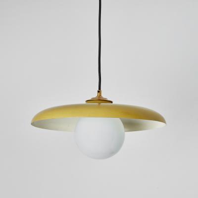 Stilux Milano 1960s Stilux Milano Yellow Painted Metal Opaline Globe Glass Pendant Lamp