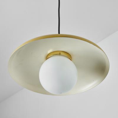 Stilux Milano 1960s Stilux Milano Yellow Painted Metal Opaline Globe Glass Pendant Lamp