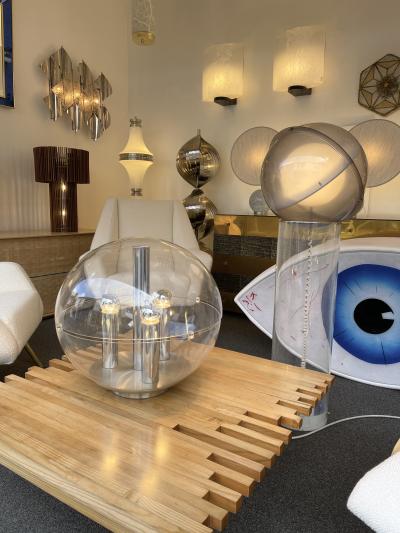 Stilux Milano Large Space Age Lucite and Metal Ball Lamp Italy 1970s