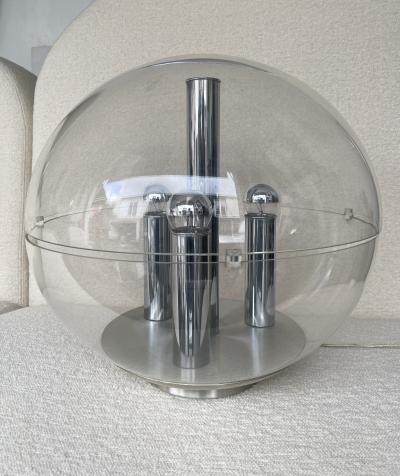 Stilux Milano Large Space Age Lucite and Metal Ball Lamp Italy 1970s