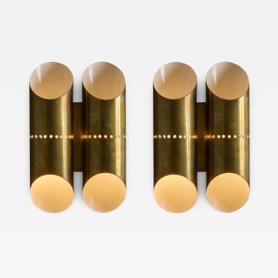 Stilux Milano Pair of 1960s Perforated Brass Double Cylindrical Sconces by Stilux Milano