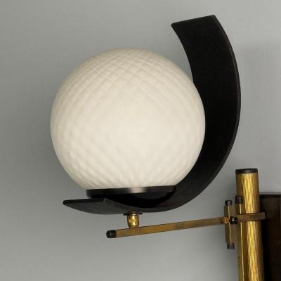 Stilux Milano Stilux Attr Italian Mid Century Modern Dome Wall Sconce Brass Iron Glass