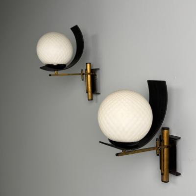 Stilux Milano Stilux Attr Italian Mid Century Modern Dome Wall Sconce Brass Iron Glass