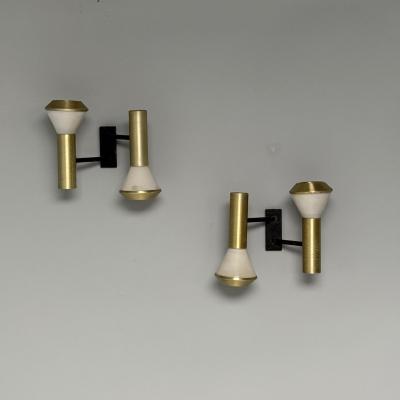 Stilux Milano Stilux Italian Mid Century Modern Wall Sconces Brass Aluminum Italy 1960s