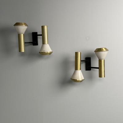 Stilux Milano Stilux Italian Mid Century Modern Wall Sconces Brass Aluminum Italy 1960s