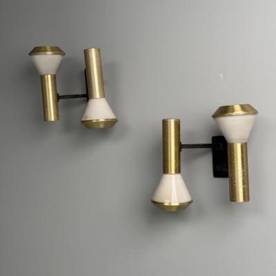 Stilux Milano Stilux Italian Mid Century Modern Wall Sconces Brass Aluminum Italy 1960s