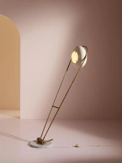 Stilux Milano Stilux Swivel and Pivoting Floor Lamp Made of Brass and Marble Italy 1950s