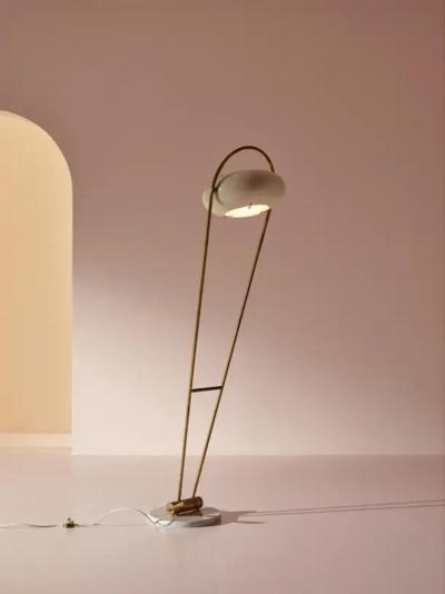 Stilux Milano Stilux Swivel and Pivoting Floor Lamp Made of Brass and Marble Italy 1950s