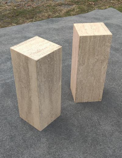 Stone International Pair of Mid Century Modern Closed Pore Travertine Pedestals Stone International