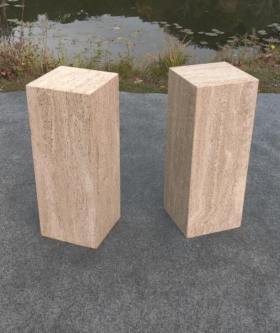 Stone International Pair of Mid Century Modern Closed Pore Travertine Pedestals Stone International