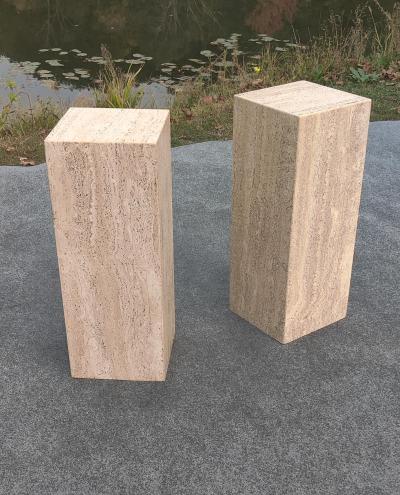 Stone International Pair of Mid Century Modern Closed Pore Travertine Pedestals Stone International
