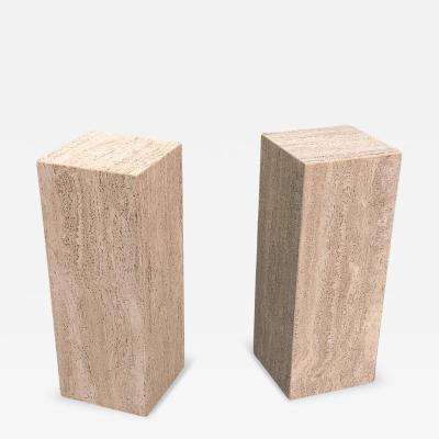 Stone International Pair of Mid Century Modern Closed Pore Travertine Pedestals Stone International