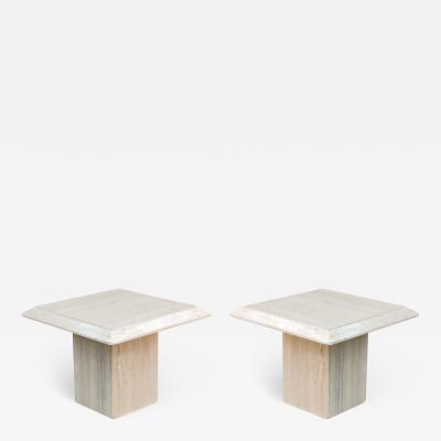 Stone International Pair of Stone International Side Tables Travertine Marble Made in Italy