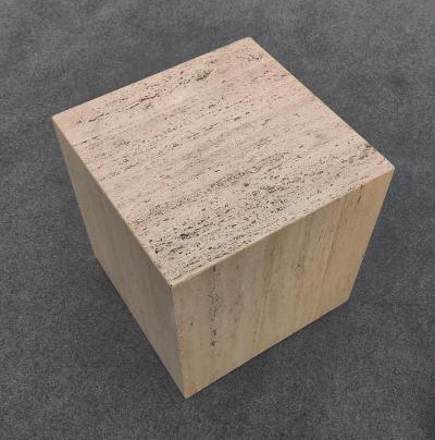 Stone International Pair of Vintage Mid Century Modern Travertine Cube Form Side or End Tables