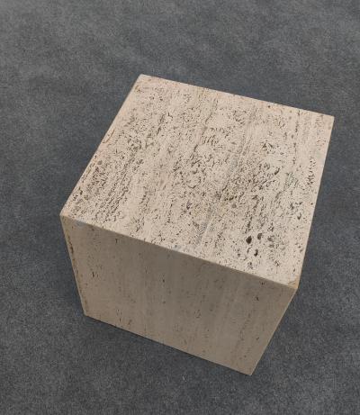Stone International Pair of Vintage Mid Century Modern Travertine Cube Form Side or End Tables