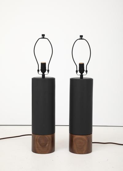 Stone Sawyer Baxter lamp in obsidian glaze walnut base