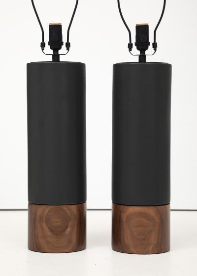 Stone Sawyer Baxter lamp in obsidian glaze walnut base