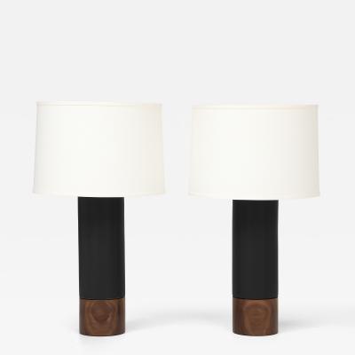 Stone Sawyer Baxter lamp in obsidian glaze walnut base