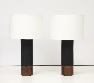 Stone Sawyer Baxter lamp in obsidian glaze walnut base