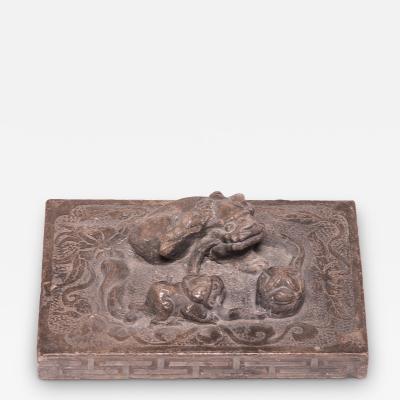 Stone Shoemakers Weight with Mother Cub and Embroidered Ball