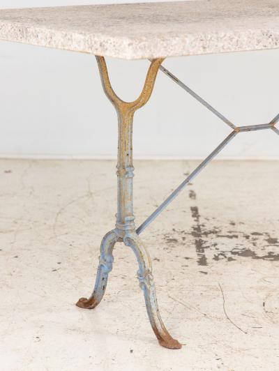 Stone Topped Dining Table with Blue Trestle Iron Base France mid 20th c
