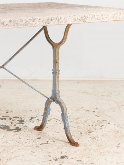 Stone Topped Dining Table with Blue Trestle Iron Base France mid 20th c