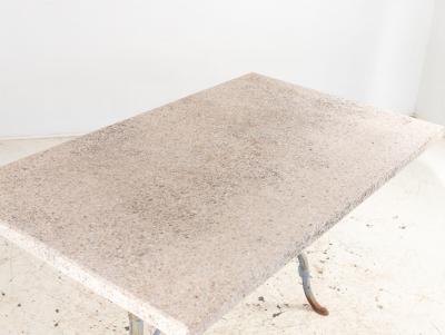 Stone Topped Dining Table with Blue Trestle Iron Base France mid 20th c