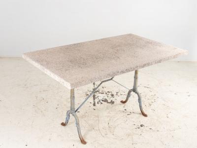 Stone Topped Dining Table with Blue Trestle Iron Base France mid 20th c