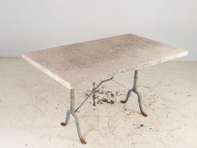 Stone Topped Dining Table with Blue Trestle Iron Base France mid 20th c