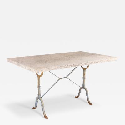 Stone Topped Dining Table with Blue Trestle Iron Base France mid 20th c