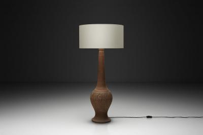 Stoneware Floor Lamp with Abstract Relief Pattern Scandinavia Mid 20th Century