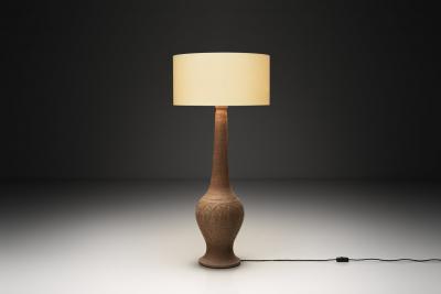 Stoneware Floor Lamp with Abstract Relief Pattern Scandinavia Mid 20th Century