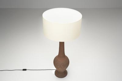 Stoneware Floor Lamp with Abstract Relief Pattern Scandinavia Mid 20th Century