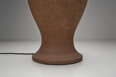 Stoneware Floor Lamp with Abstract Relief Pattern Scandinavia Mid 20th Century