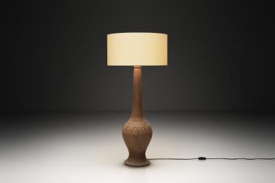 Stoneware Floor Lamp with Abstract Relief Pattern Scandinavia Mid 20th Century