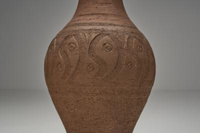 Stoneware Floor Lamp with Abstract Relief Pattern Scandinavia Mid 20th Century