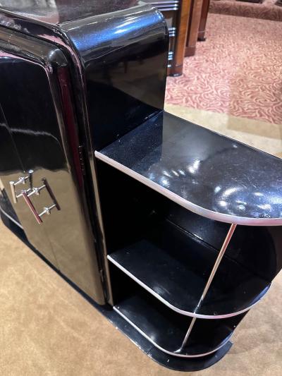 Streamline Art Deco Bar Cabinet Metal Chrome