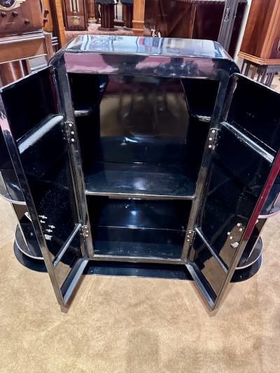 Streamline Art Deco Bar Cabinet Metal Chrome