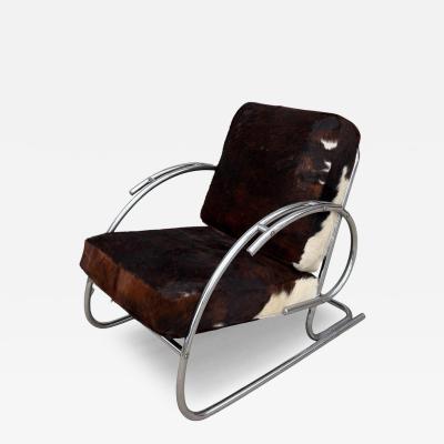 Streamline Moderne Art Deco Tubular Chrome Chair W Cowhide Leather