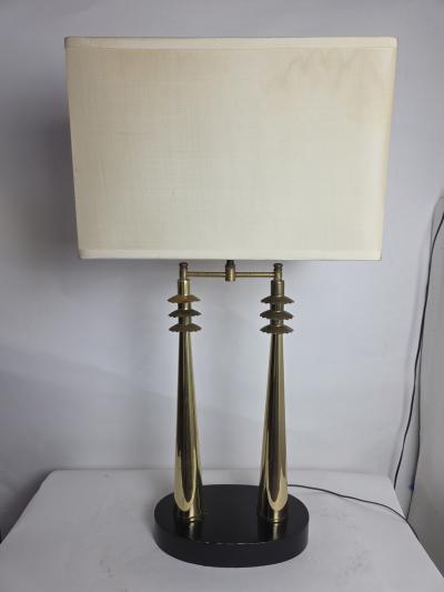 Streamlined Chinoiserie Twin Column Temple Gate Table Lamp c 1950s
