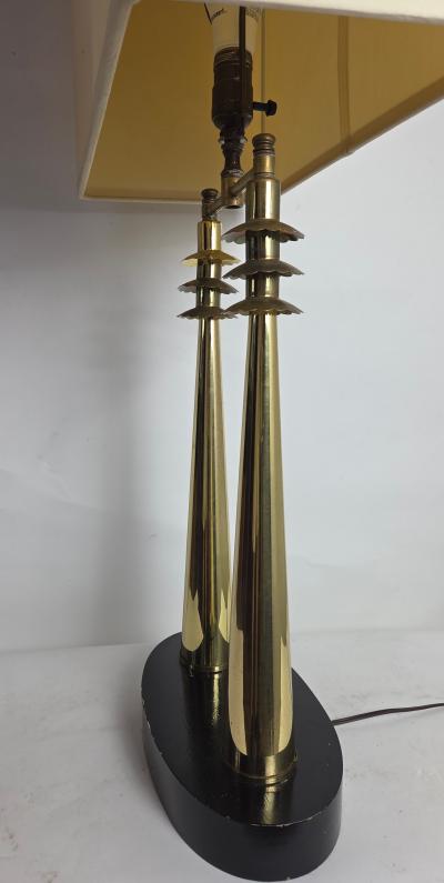 Streamlined Chinoiserie Twin Column Temple Gate Table Lamp c 1950s