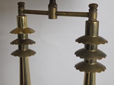 Streamlined Chinoiserie Twin Column Temple Gate Table Lamp c 1950s