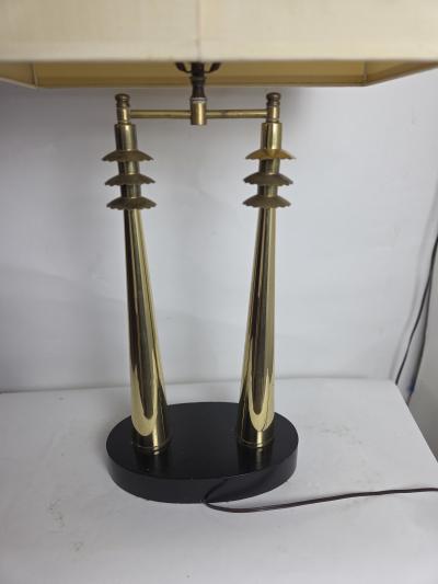 Streamlined Chinoiserie Twin Column Temple Gate Table Lamp c 1950s